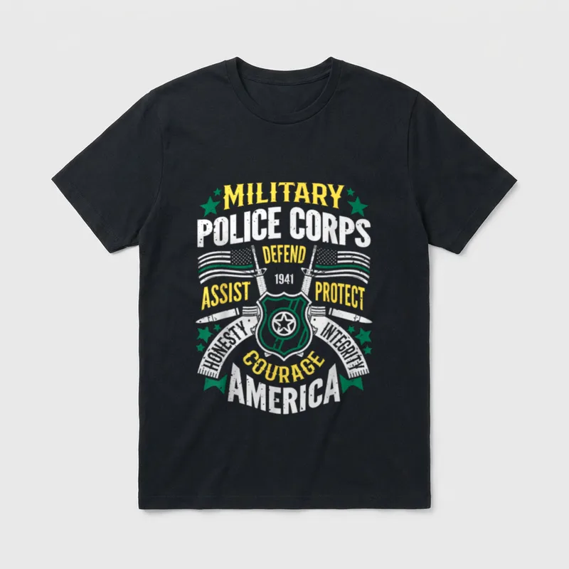 Military Police Officer T-Shirt – MILITARY POLICE CORPS DEFEND ASSIST PROTECT 1941 – Classic T-Shirt in Black