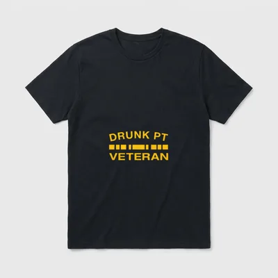 Veteran Physical Therapy T-Shirt – DRUNK PT in Morse code VETERAN in yellow on gray – Classic T-Shirt in Black