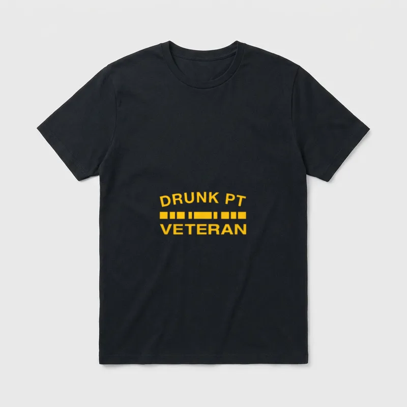 Veteran Physical Therapy T-Shirt – DRUNK PT in Morse code VETERAN in yellow on gray – Classic T-Shirt in Black