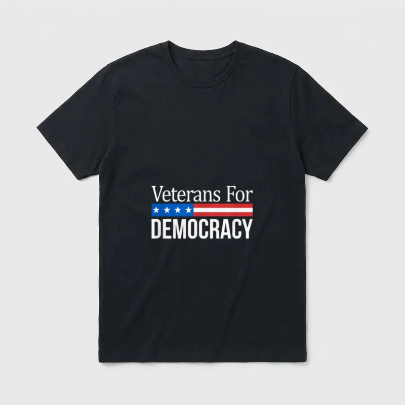 Veteran Political Values T-Shirt – Veterans For DEMOCRACY with stylized American flag – Classic T-Shirt in Black