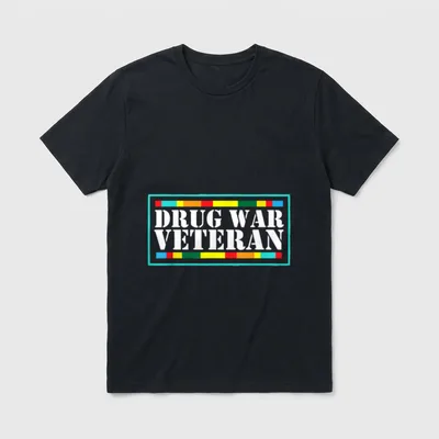 Drug War Veteran T-Shirt – White text reading DRUG WAR VETERAN in large letters – Classic T-Shirt in Black