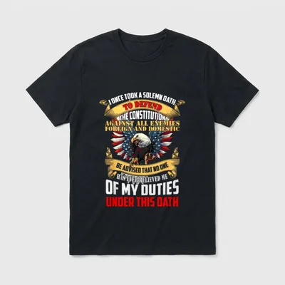 Defend The Constitution Veteran T-Shirt – Solemn oath text with eagle and patriotic ribbons – Classic T-Shirt in Black