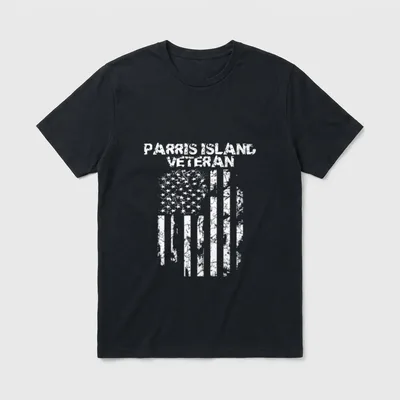 Marine Corps Recruit Depot T-Shirt – PARRIS ISLAND VETERAN text with distressed American flag – Classic T-Shirt in Black