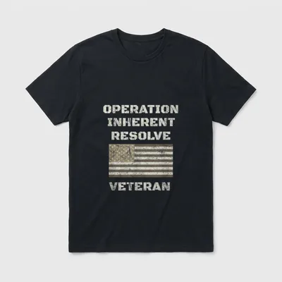 Operation Inherent Resolve Veteran T-Shirt – Mission name with distressed flag and veteran text – Classic T-Shirt in Black
