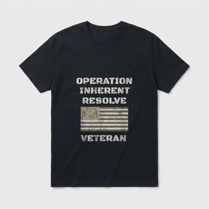 Operation Inherent Resolve Veteran T-Shirt – Mission name with distressed flag and veteran text – Classic T-Shirt in Black