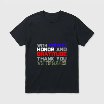 Respect Honor Veterans T-Shirt – WITH RESPECT HONOR AND GRATITUDE THANK YOU VETERANS – Classic T-Shirt in Black