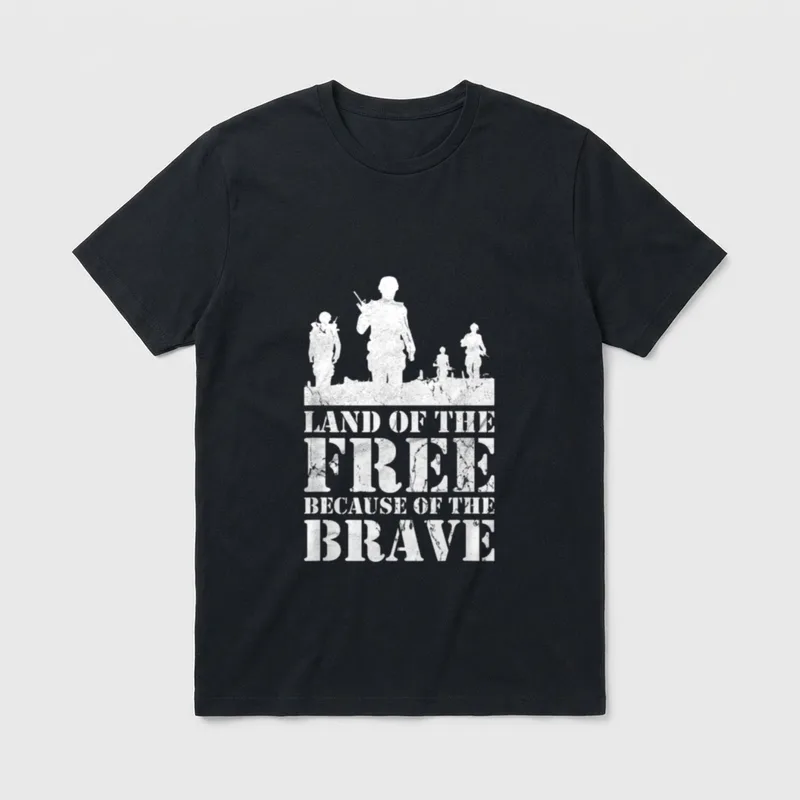 Land Of The Free T-Shirt – "Land of the Free Because of the Brave" with soldier silhouettes – Classic T-Shirt in Black