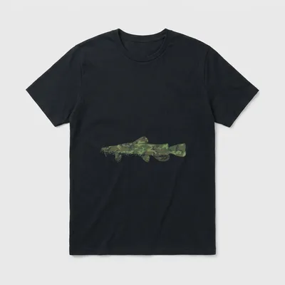 Military Catfish Fishing T-Shirt – Catfish with camouflage fill pattern – Classic T-Shirt in Black