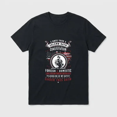 Veteran Solemn Oath T-Shirt – Military oath text with soldier portrait and American flag – Classic T-Shirt in Black