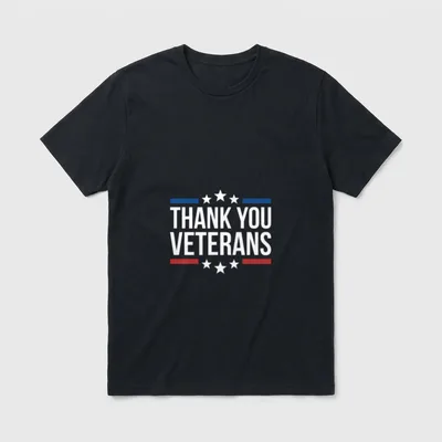 Military Service Thank You T-Shirt – "THANK YOU VETERANS" with white stars and colored bars – Classic T-Shirt in Black