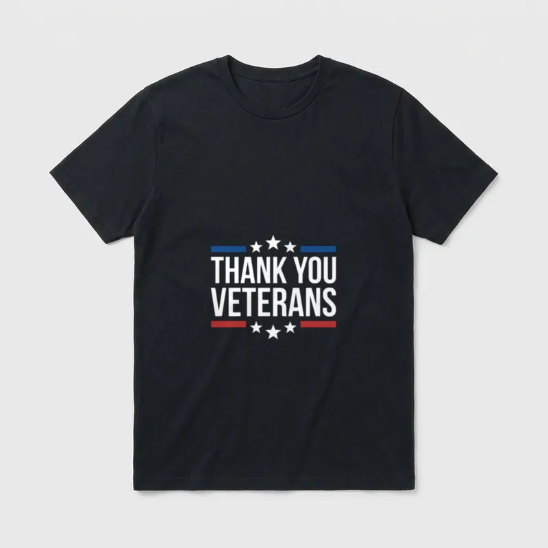 Military Service Thank You T-Shirt – "THANK YOU VETERANS" with white stars and colored bars – Classic T-Shirt in Black