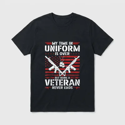 Forever Veteran T-Shirt – Text: My Time In Uniform Is Over But Being A Veteran Never Ends – Classic T-Shirt in Black