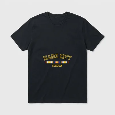 Veteran Pride Shirt T-Shirt – Magic City Veteran in gold with service ribbon stripe – Classic T-Shirt in Black