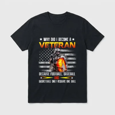 Why I Became A Veteran T-Shirt – Printed question and answer about military service versus sports – Classic T-Shirt in Black