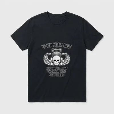 1st 509th ABCT Veteran T-Shirt – Airborne skull with parachute, jump wings, and unit details – Classic T-Shirt in Black