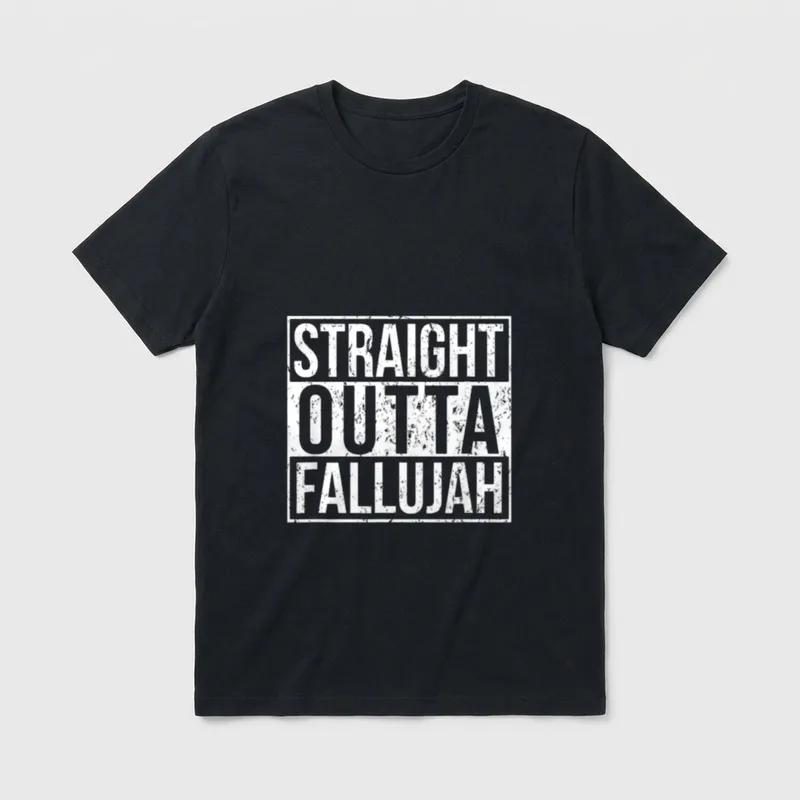 Military Veteran Apparel T-Shirt – Straight Outta Fallujah text in distressed white block letters – Classic T-Shirt in Black