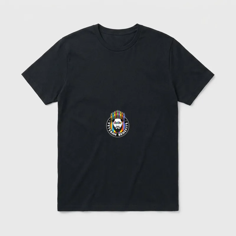 Civilian Veteran Benefits T-Shirt – CIVDIV VETERAN BENEFITS text in circular badge with crayons – Classic T-Shirt in Black