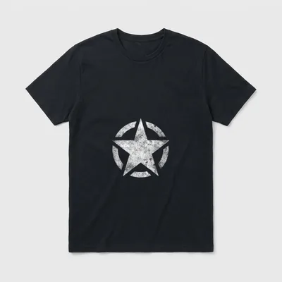 Veteran Military Star T-Shirt – Five-pointed star inside a broken circle, distressed white texture – Classic T-Shirt in Black
