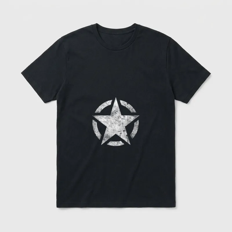Veteran Military Star T-Shirt – Five-pointed star inside a broken circle, distressed white texture – Classic T-Shirt in Black