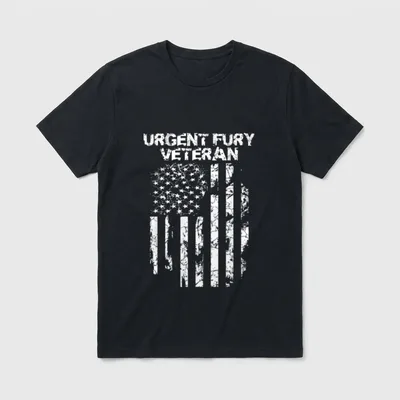 Grenada Invasion Veteran T-Shirt – URGENT FURY VETERAN text with American flag – Classic T-Shirt in Black
