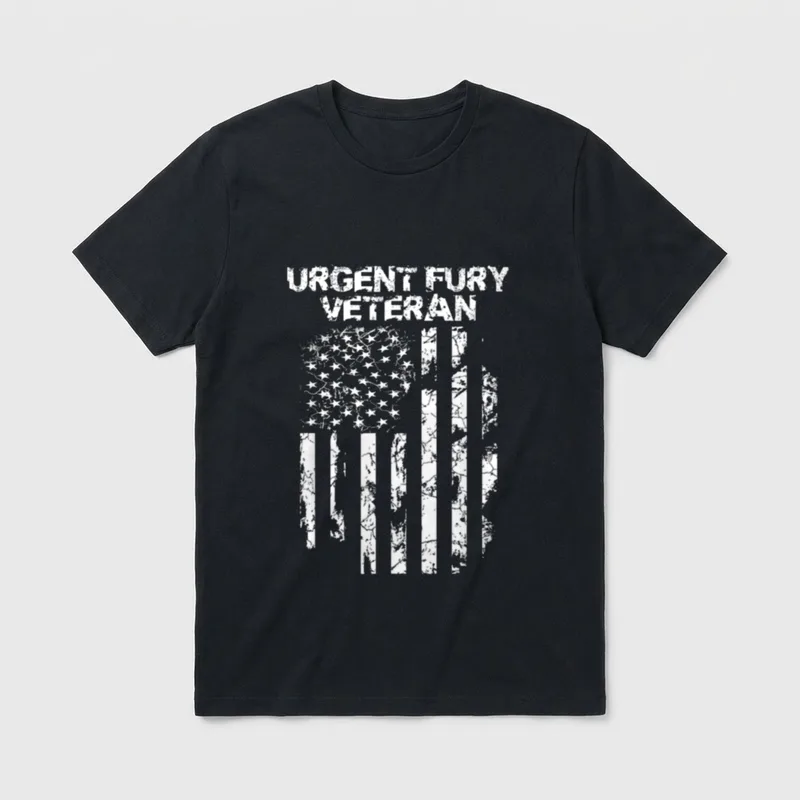 Grenada Invasion Veteran T-Shirt – URGENT FURY VETERAN text with American flag – Classic T-Shirt in Black