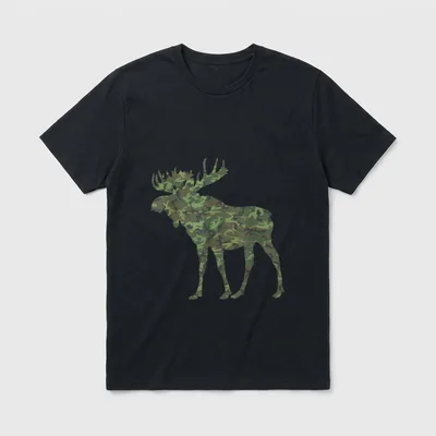 Military Moose Camo T-Shirt – Moose silhouette filled with camouflage pattern – Classic T-Shirt in Black