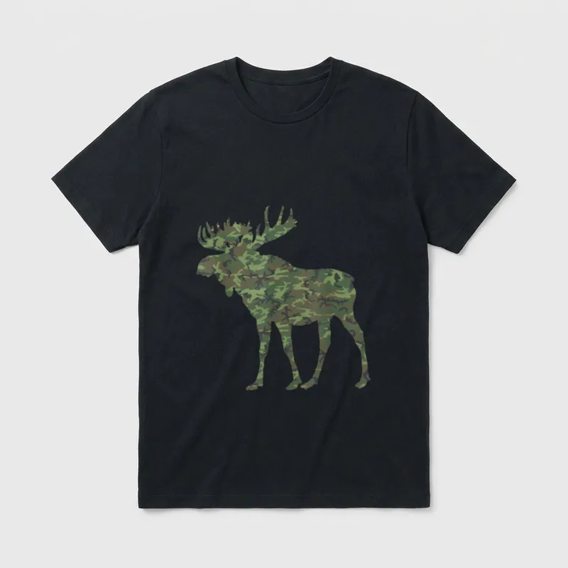Military Moose Camo T-Shirt – Moose silhouette filled with camouflage pattern – Classic T-Shirt in Black