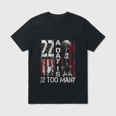 Help Veterans Support Shirt T-Shirt – 22 A DAY IS 22 TOO MANY with soldier and dog tags – Classic T-Shirt in Black