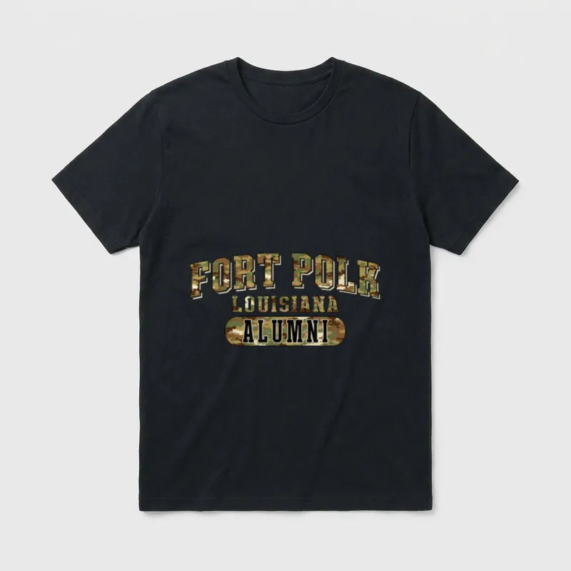 Fort Polk Veteran T-Shirt – Fort Polk, Louisiana, Alumni in military camouflage lettering – Classic T-Shirt in Black