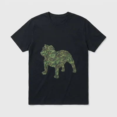 Camo Print US Pet Pup Veteran T-Shirt – Bulldog silhouette in military camouflage pattern – Classic T-Shirt in Black