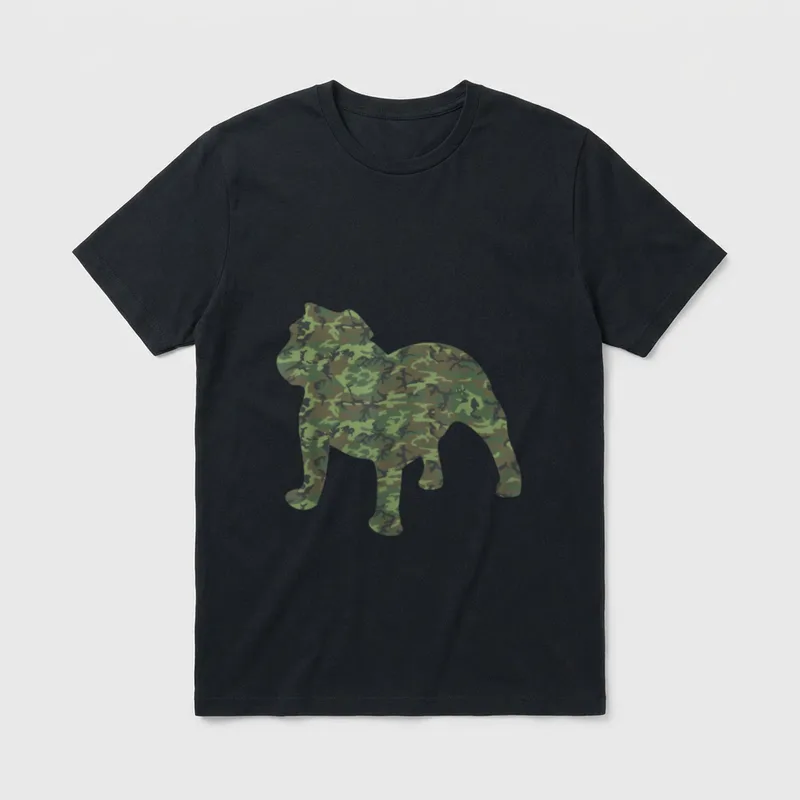 Camo Print US Pet Pup Veteran T-Shirt – Bulldog silhouette in military camouflage pattern – Classic T-Shirt in Black