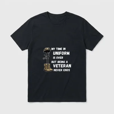 Over But Being a Veteran Perfect T-Shirt – Crossed helmet rifle and boots with veteran pride text – Classic T-Shirt in Black