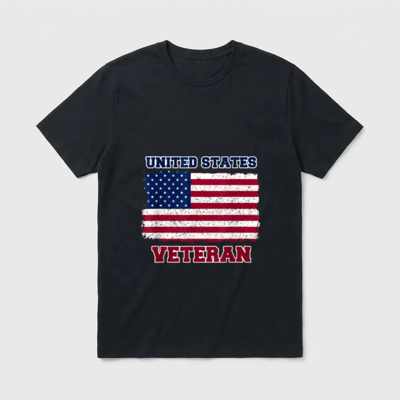 Veteran United States Lightweight T-Shirt – Distressed US flag with United States Veteran text – Classic T-Shirt in Black