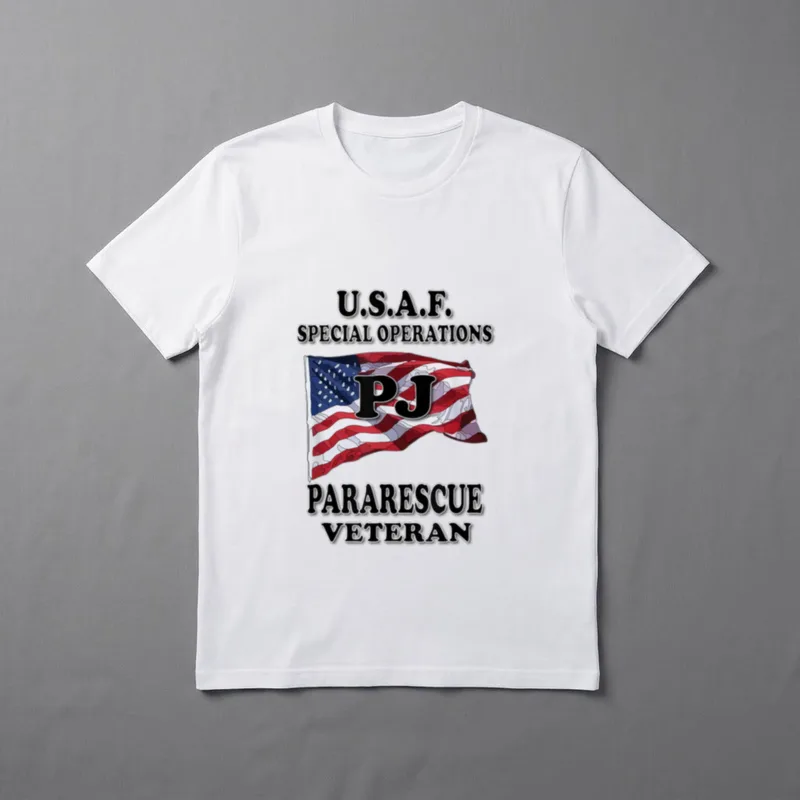 S a F Pararescue PJ Veteran T-Shirt – USA flag with PJ text and Pararescue Veteran label – Classic T-Shirt in Black