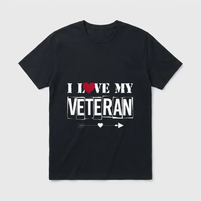 Veteran Men Women Youth Kids T-Shirt – I Love My Veteran text with red heart and arrow graphic – Classic T-Shirt in Black
