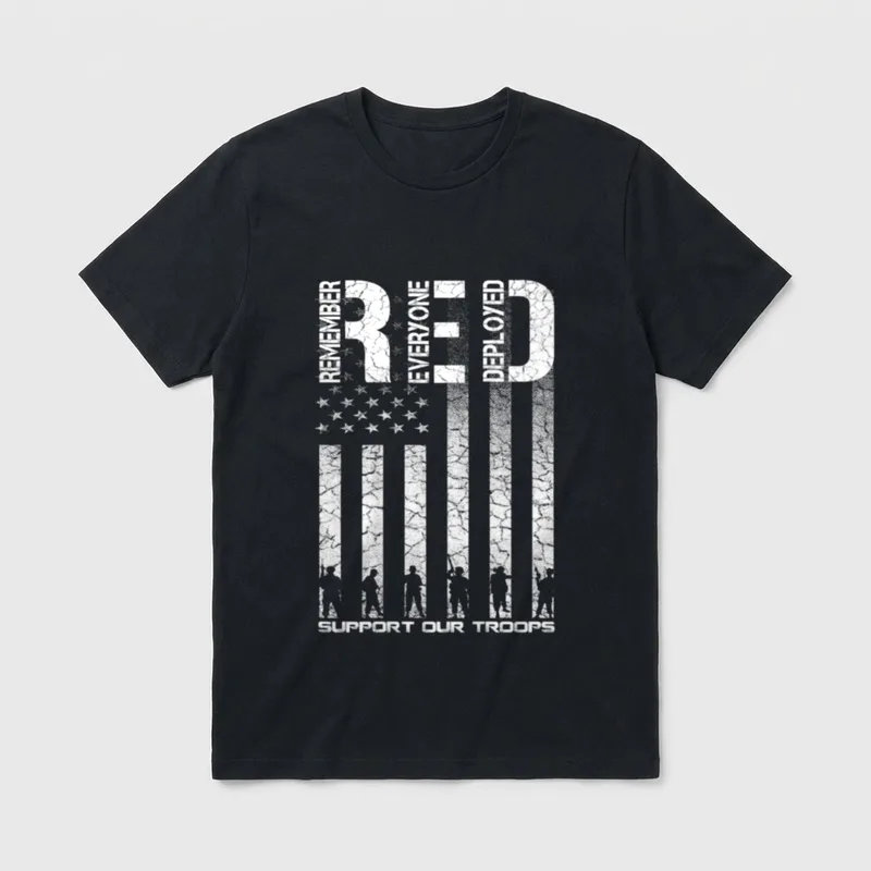 Military Support Awareness T-Shirt – Red Friday Remember Everyone Deployed and Support Our Troops – Classic T-Shirt in Black