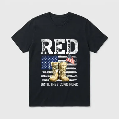 Red Friday Veterans T-Shirt – RED acronym with Remember Everyone Deployed and Every Friday text – Classic T-Shirt in Black