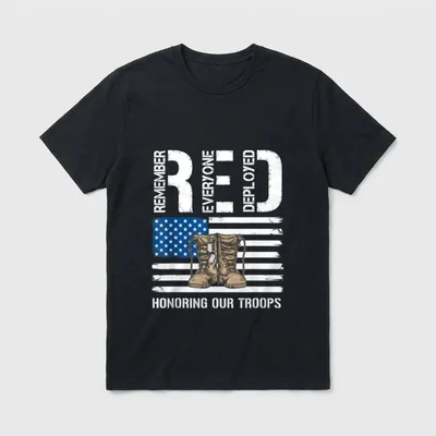 Remember Everyone Veteran Deployed T-Shirt – Date numerals and text honoring military troops – Classic T-Shirt in Black