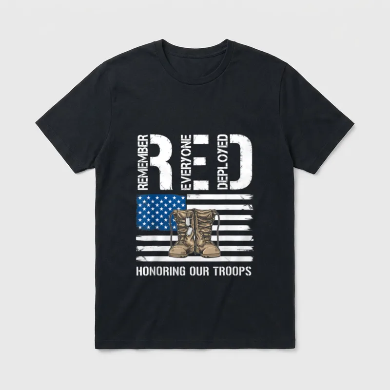 Remember Everyone Veteran Deployed T-Shirt – Date numerals and text honoring military troops – Classic T-Shirt in Black