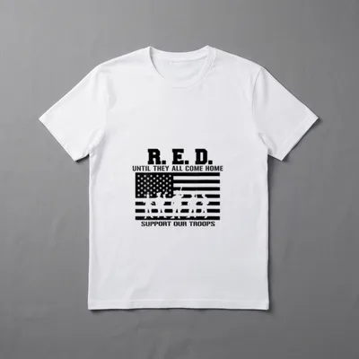 Women Military Veteran Red Friday T-Shirt – R.E.D. Until They All Come Home with soldiers in flag – Classic T-Shirt in Black