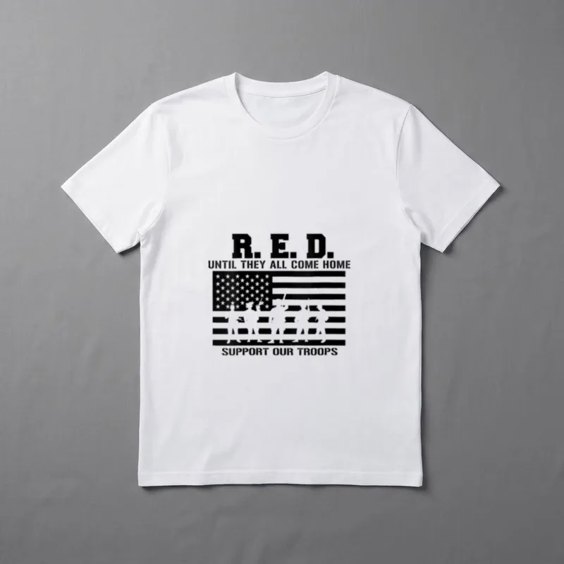Women Military Veteran Red Friday T-Shirt – R.E.D. Until They All Come Home with soldiers in flag – Classic T-Shirt in Black