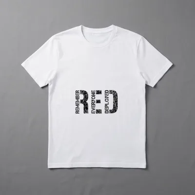 Remember Everyone Deployed Veteran T-Shirt – RED acronym with cracked-earth texture inside letters – Classic T-Shirt in Black