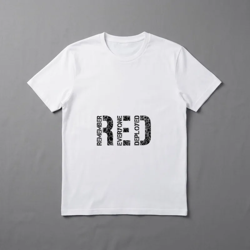 Remember Everyone Deployed Veteran T-Shirt – RED acronym with cracked-earth texture inside letters – Classic T-Shirt in Black