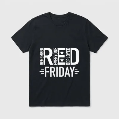 Red Friday Military Remember T-Shirt – Remember Everyone Deployed Red Friday with two white stars – Classic T-Shirt in Black