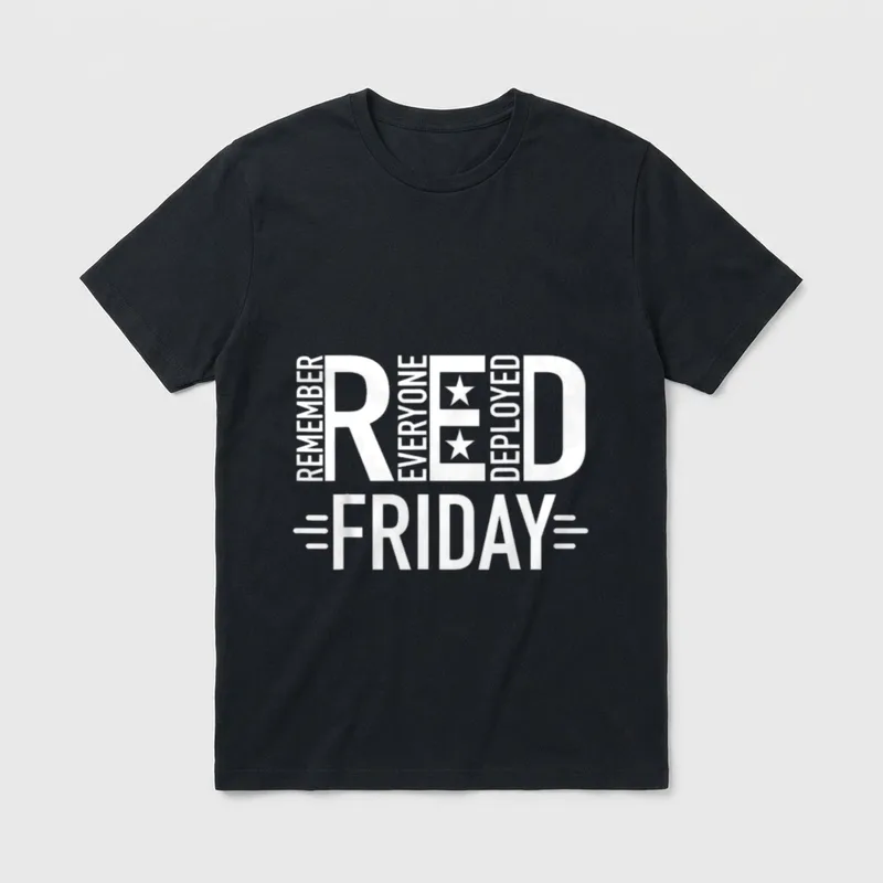 Red Friday Military Remember T-Shirt – Remember Everyone Deployed Red Friday with two white stars – Classic T-Shirt in Black