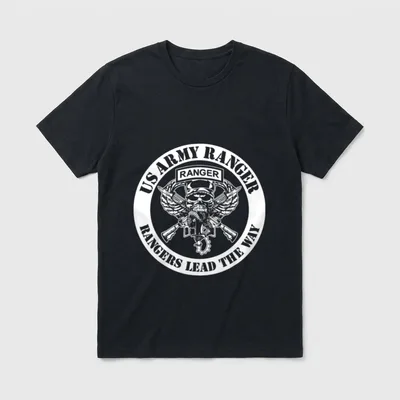 US Army Ranger Proud T-Shirt – Rangers Lead The Way with skull emblem and crossed rifles – Classic T-Shirt in Black