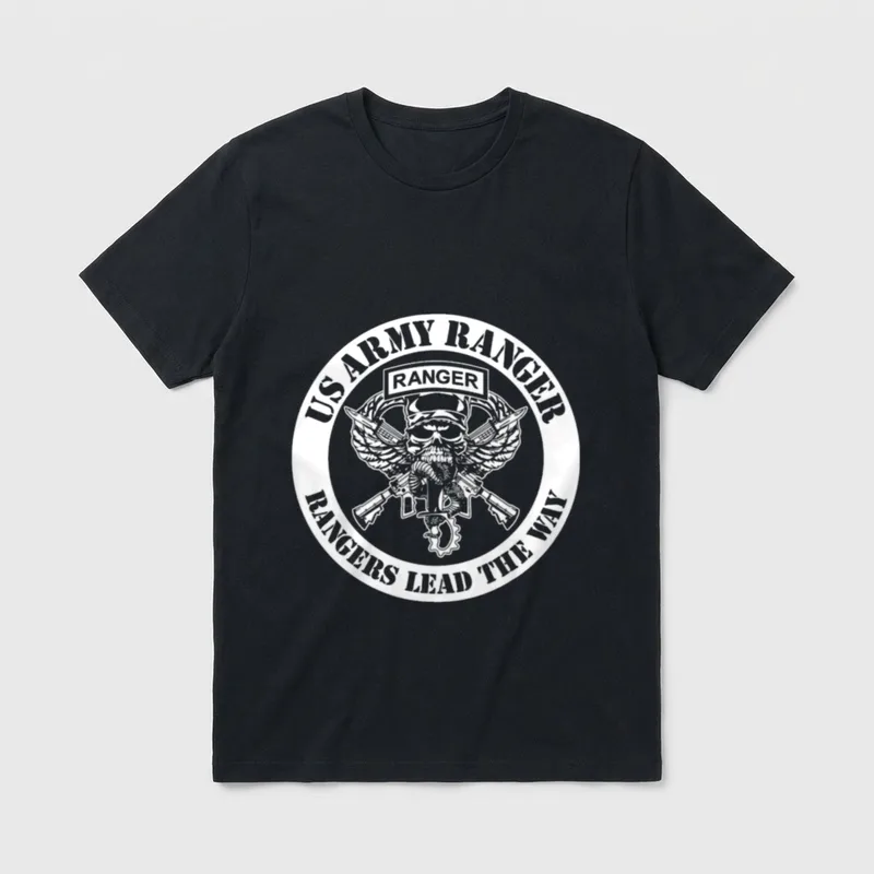 US Army Ranger Proud T-Shirt – Rangers Lead The Way with skull emblem and crossed rifles – Classic T-Shirt in Black
