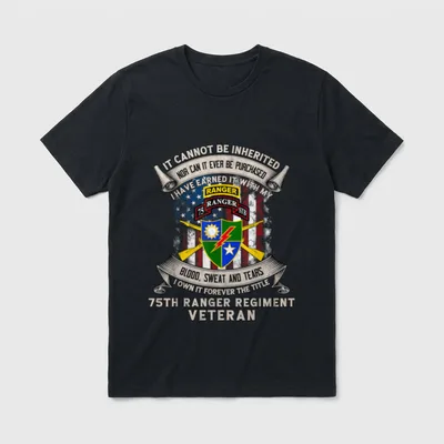 th Ranger Regiment Veteran T-Shirt – Ranger motto and 75th Regiment crest with crossed rifles – Classic T-Shirt in Black