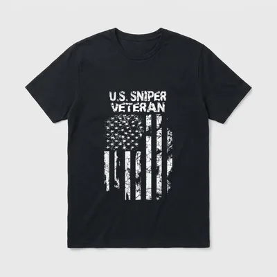 Military Sniper Veteran T-Shirt – U.S. SNIPER VETERAN text with American flag – Classic T-Shirt in Black