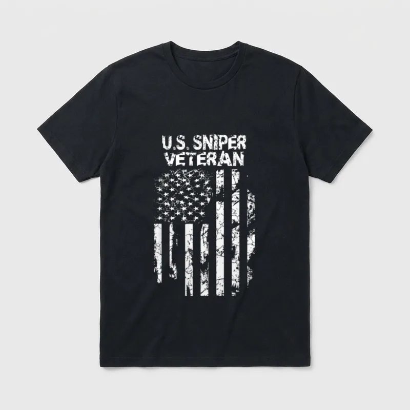 Military Sniper Veteran T-Shirt – U.S. SNIPER VETERAN text with American flag – Classic T-Shirt in Black